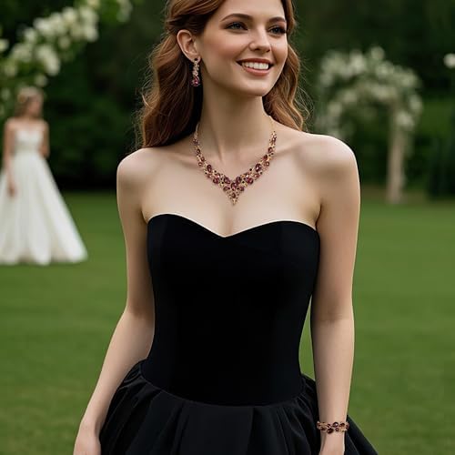 BriLove Wedding Bridal Jewelery For Women Austrian Crystal Teardrop Cluster Statement Necklace Dangle Earrings Link Bracelet Set