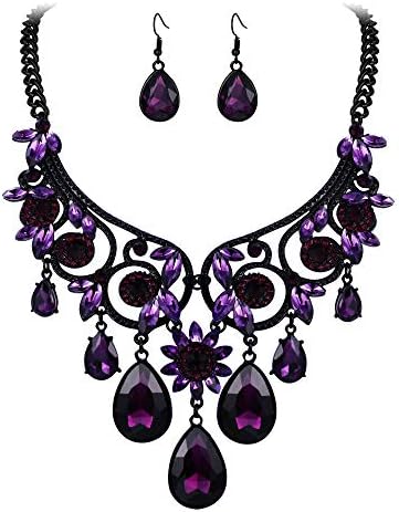BriLove Women's Tribal Ethnic Crystal Chunky Statement Necklace Dangle Earrings Set