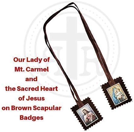 Brown Wool Scapular Of Our Lady Of Mt. Carmel And Sacred Heart - Durable Strong Catholic Gifts For Confirmation Holy Communion Feast Days Christmas