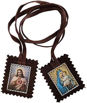 Brown Wool Scapular of Our Lady of Mt. Carmel and Sacred Heart - Durable strong Catholic gifts for Confirmation Holy Communion Feast days Christmas