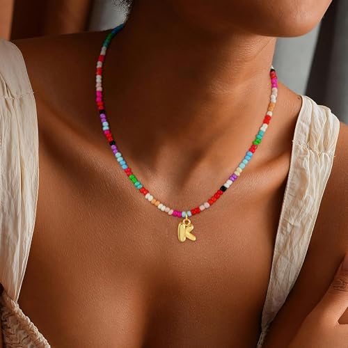 Bubble Colorful Initial Necklaces For Women Girls Kids - Teen Girls Gifts Trendy Bubble Beaded Initial Necklace Cute Letter Birthday Gifts Choker Necklace For Women Girl Kids Jewelry