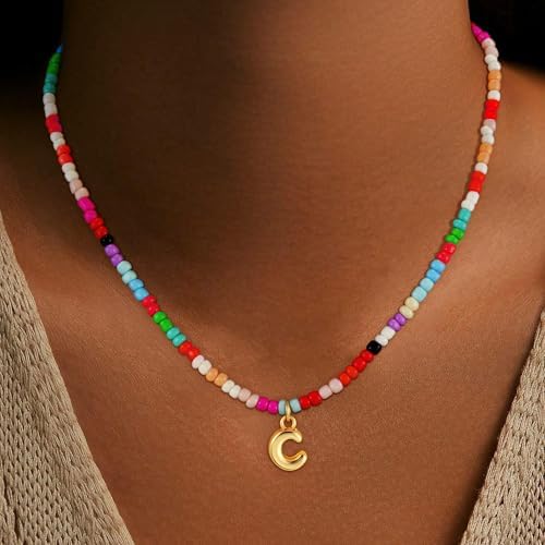 Bubble Colorful Initial Necklaces For Women Girls Kids - Teen Girls Gifts Trendy Bubble Beaded Initial Necklace Cute Letter Birthday Gifts Choker Necklace For Women Girl Kids Jewelry