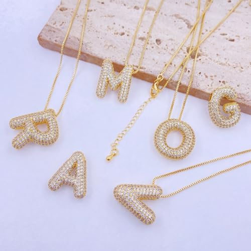 Bubble Letter Necklace Gold For Women Charm Balloon Initial Letter Pendant Zirconia Inlaid Necklaces Fashion Gifts Jewelry