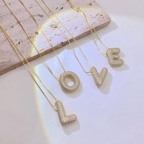 Bubble Letter Necklace Gold For Women Charm Balloon Initial Letter Pendant Zirconia Inlaid Necklaces Fashion Gifts Jewelry