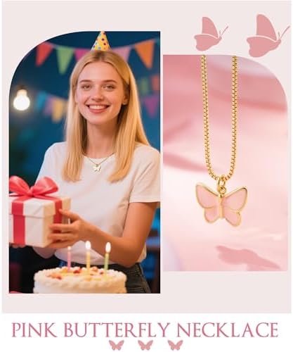 C-leen Happy 5th 6th 7th 8th 9th 10th 11th 12th 13th Birthday Gifts For Girls Kids 18K Gold Filled Butterful Necklace Birthday Gifts For 5 6 7 8 9 10 11 12 13 Yearl Old Girls