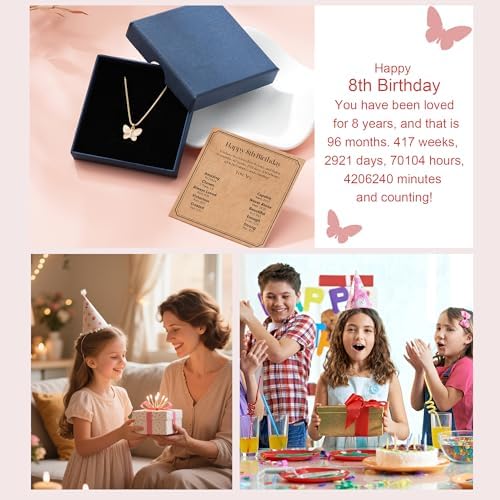 C-leen Happy 5th 6th 7th 8th 9th 10th 11th 12th 13th Birthday Gifts For Girls Kids 18K Gold Filled Butterful Necklace Birthday Gifts For 5 6 7 8 9 10 11 12 13 Yearl Old Girls