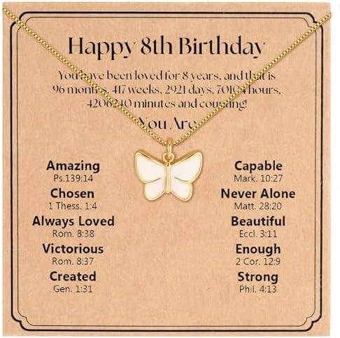 C-leen Happy 5th 6th 7th 8th 9th 10th 11th 12th 13th Birthday Gifts for Girls Kids 18K Gold Filled Butterful Necklace Birthday Gifts for 5 6 7 8 9 10 11 12 13 Yearl Old Girls