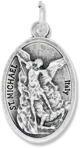 Caritas Et Fides Pack Of 25 - Guardian Angel St. Michael The Archangel Medals (1.0" Silver Oxidized) - Made In Italy Catholic Angel Pendant For Necklaces