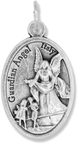 Caritas Et Fides Pack Of 25 - Guardian Angel St. Michael The Archangel Medals (1.0" Silver Oxidized) - Made In Italy Catholic Angel Pendant For Necklaces