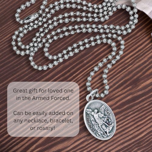 Caritas Et Fides Pack Of 25 - Guardian Angel St. Michael The Archangel Medals (1.0" Silver Oxidized) - Made In Italy Catholic Angel Pendant For Necklaces