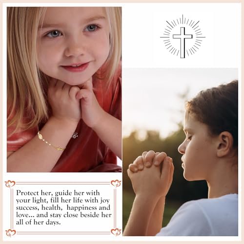 Catholic Bracelets Gifts For Women Girls Simulated Pearl Rosary Beads Virgin Mary Cross Charm Bracelet Confirmation First Communion Baptism Religious Christian Jewelry Gift