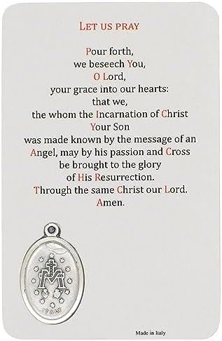 Catholic Holy Card With Built-In Medal Pendant Laminated Full-Color Prayer Printed On Back Great Christian Gift For First Communion And Confirmation (The Angelus)