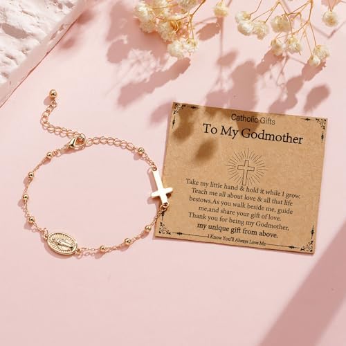 Catholic Virgin Mary Cross Bracelet Gifts For Girls Teens Women Rosary Beads Charm Link Chain Bracelet Christmas Christian Religious Jewelry Gifts