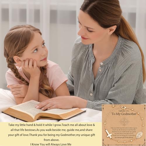 Catholic Virgin Mary Cross Bracelet Gifts For Girls Teens Women Rosary Beads Charm Link Chain Bracelet Christmas Christian Religious Jewelry Gifts