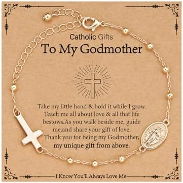 Catholic Virgin Mary Cross Bracelet Gifts for Girls Teens Women Rosary Beads Charm Link Chain Bracelet Christmas Christian Religious Jewelry Gifts