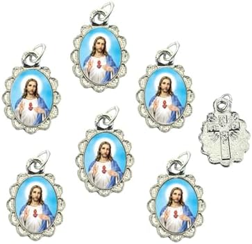 Catholica Shop Religious Wear Silver Tone Small Pendant - Devotional Medals with Assorted Images of Saints Mary and Jesus. Favors Keepsake for Prayer Faith & Daily Reflection Pack of 6
