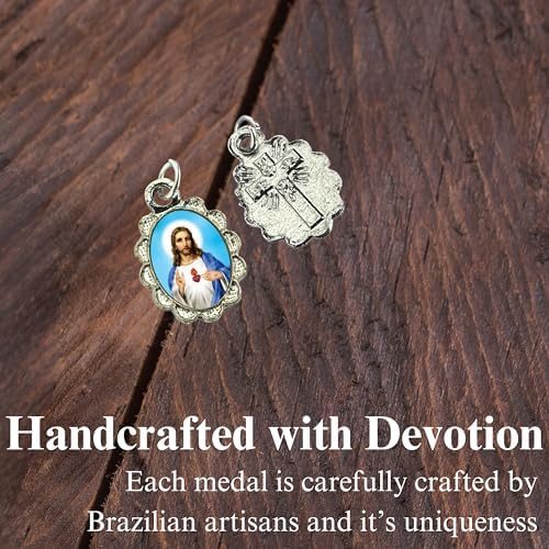 Catholica Shop Religious Wear Silver Tone Small Pendant - Devotional Medals With Assorted Images Of Saints Mary And Jesus. Favors Keepsake For Prayer Faith & Daily Reflection Pack Of 6