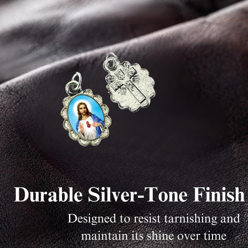 Catholica Shop Religious Wear Silver Tone Small Pendant - Devotional Medals With Assorted Images Of Saints Mary And Jesus. Favors Keepsake For Prayer Faith & Daily Reflection Pack Of 6