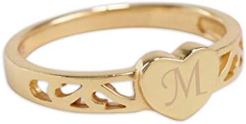Cherished Moments Sterling Silver or 14K Gold Plated Personalized Gift Custom Baby Heart Ring with Engraved Initial for Baby Toddler Kids Girls and Children