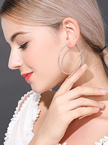 Chic 925 Sterling Silver Big Hoop Earrings Minimalist Round Circle Endless Large Huggie Hoops Statement Earrings 50/60/70/90mm Hypoallergenic Fashion Jewelry Gifts For Women Girls