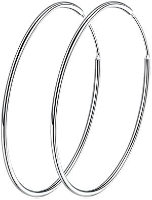 Chic 925 Sterling Silver Big Hoop Earrings Minimalist Round Circle Endless Large Huggie Hoops Statement Earrings 50/60/70/90mm Hypoallergenic Fashion Jewelry Gifts for Women Girls