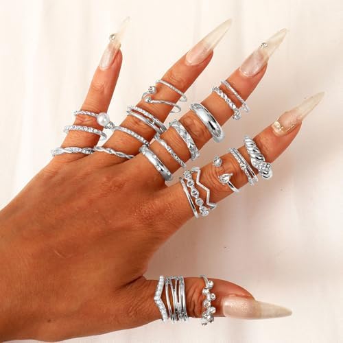 CHICUTIE Gold Knuckle Rings Set For Women Stackable Joint Finger Midi Rings Dainty Cubic Crystal Zirconia Simple Hollow Twist Cute Rings Pack Jewelry Gift