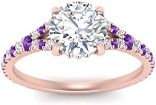 Choose Your Gemstone Round Split Halo Pave Diamond CZ Ring Rose Gold Plated Round Shape Halo Engagement Rings Matching Jewelry Wedding Jewelry Easy To Wear Gifts US Size 4 To 12