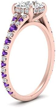 Choose Your Gemstone Round Split Halo Pave Diamond CZ Ring Rose Gold Plated Round Shape Halo Engagement Rings Matching Jewelry Wedding Jewelry Easy To Wear Gifts US Size 4 To 12