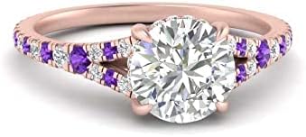 Choose Your Gemstone Round Split Halo Pave Diamond CZ Ring Rose Gold Plated Round Shape Halo Engagement Rings Matching Jewelry Wedding Jewelry Easy to Wear Gifts US Size 4 to 12