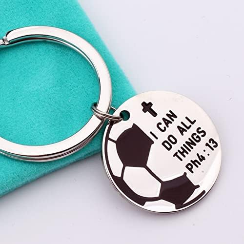 Christian Soccer Pendant Necklace Keychain PHIL 4 13 I CAN DO All Things Scripture Jewelry