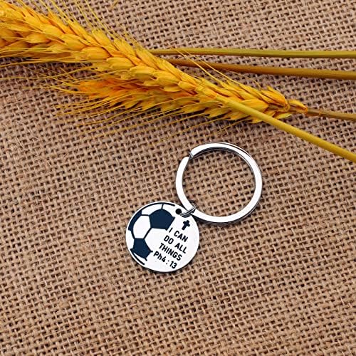 Christian Soccer Pendant Necklace Keychain PHIL 4 13 I CAN DO All Things Scripture Jewelry