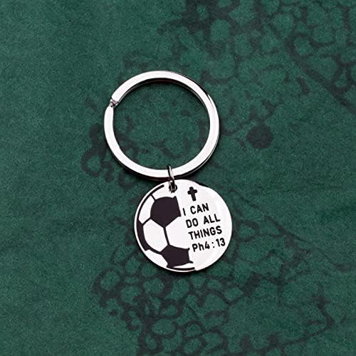 Christian Soccer Pendant Necklace Keychain PHIL 4 13 I CAN DO All Things Scripture Jewelry