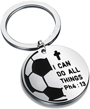 Christian Soccer Pendant Necklace Keychain PHIL 4 13 I CAN DO All Things Scripture Jewelry