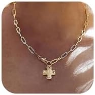 Chunky Cross Necklace for Women Trendy 14K Gold Silver Layered Statement Cross Pendant Charm Necklace Vintage Paperclip Herringbone Snake Choker Chain Costume Jewelry Set Gift Non Tarnish