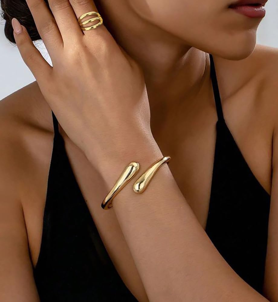 Chunky Gold Bangle Bracelets For Women Dainty 14k Gold Plated Big Stackable Bangles Set Trendy Statement Cuff Bracelet Stack Fashion Jewelry Gifts