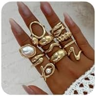 Chunky Gold Rings for Women Gold Baroque Pearl Rings Open Adjustable Pearl Ring Stacking Knuckles Rings Set Boho Prom Costume Fashion Jewelry for Women 2025