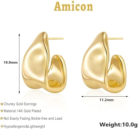 Chunky Gold Stud Earrings For Women 14k Gold Plated Hypoallergenic Earrings Statement Trendy Fashion Gold Jewelry Gifts