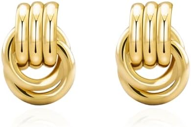Chunky Small Knot Earrings Gold Silver Geometric Earrings for Women Dainty Gold and Silver Plated Dangle Drop Earrings Hypoallergenic and Lightweight Fashion Trendy Jewelry Gifts