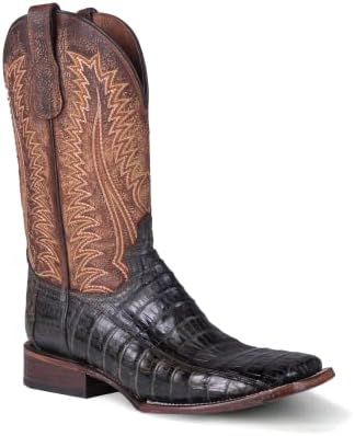 CIRCLE G by Corral Olive Green and Brown Ocher Caiman Wide Square Toe Men's Boots L6054