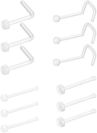 Clear Nose Ring Bioflex for Women and Men Plastic Cear Nose Studs for Work L Shaped Body Clear Piercing Retainer 18g Nose Rings Studs Piercing Jewelry