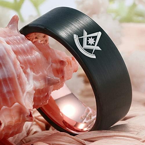 CLOUD DANCER Mason Past Master Symbol Design Rings 8mm Black Pipe Brushed And Rose Gold Tone Tungsten Carbide Wedding Ring-Free Customize Engraving