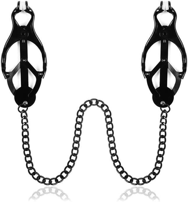 Clover Nipple Clamps with Chain Clip Non-Piercing Butterfly Body Clips for Women Men Couples Textured Rubber Padded Tips Body Piercing Jewelry