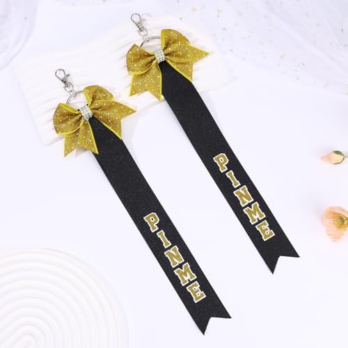 CN 2PCS Glitter Cheerleader Keychain Cheer Gifts Bow Holder Cheer Pin Strap Pin Me Ribbon For Backpack Bags