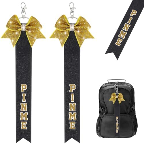 CN 2PCS Glitter Cheerleader Keychain Cheer Gifts Bow Holder Cheer Pin Strap Pin Me Ribbon for Backpack Bags