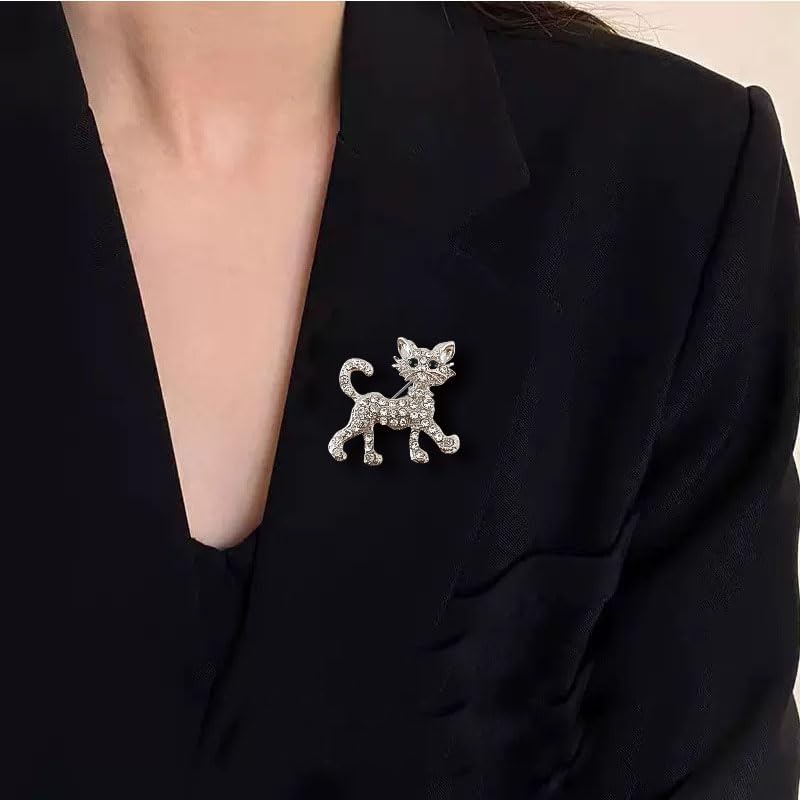 Coadipress Rhinestone Cat Brooch Pin For Women Girls Cute Crystal Kitten Pin Classic Elegant Animal Cat Brooch Corsage Sparkly Lapel Pin Clothing Dainty Accessories Jewelry For Cat Lovers