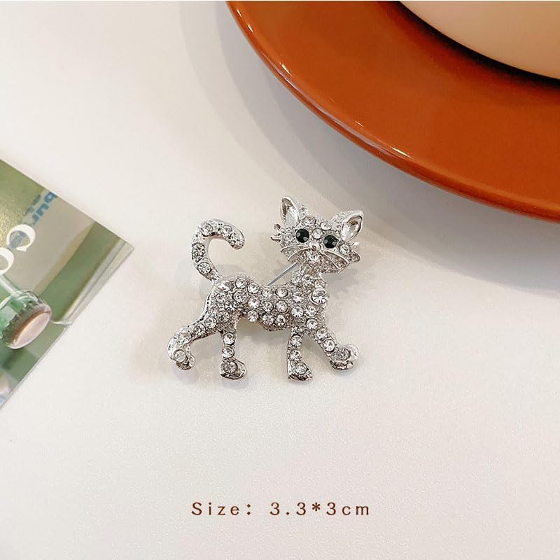Coadipress Rhinestone Cat Brooch Pin For Women Girls Cute Crystal Kitten Pin Classic Elegant Animal Cat Brooch Corsage Sparkly Lapel Pin Clothing Dainty Accessories Jewelry For Cat Lovers