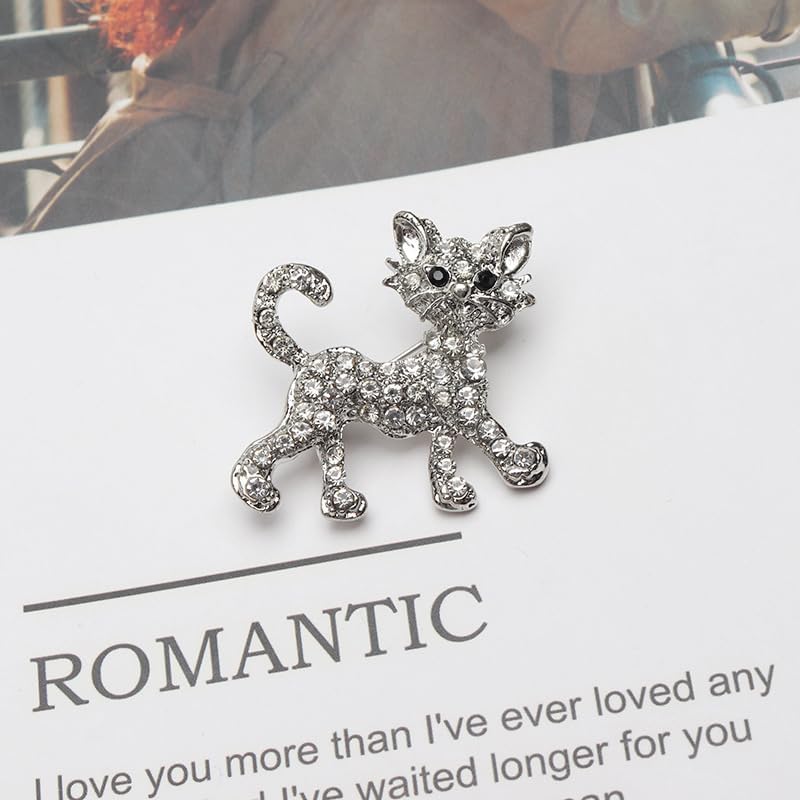 Coadipress Rhinestone Cat Brooch Pin For Women Girls Cute Crystal Kitten Pin Classic Elegant Animal Cat Brooch Corsage Sparkly Lapel Pin Clothing Dainty Accessories Jewelry For Cat Lovers