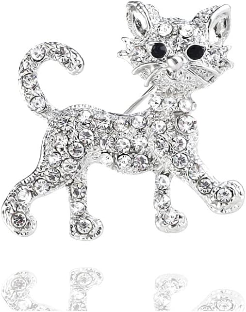 coadipress Rhinestone Cat Brooch Pin for Women Girls Cute Crystal Kitten Pin Classic Elegant Animal Cat Brooch Corsage Sparkly Lapel Pin Clothing Dainty Accessories Jewelry for Cat Lovers