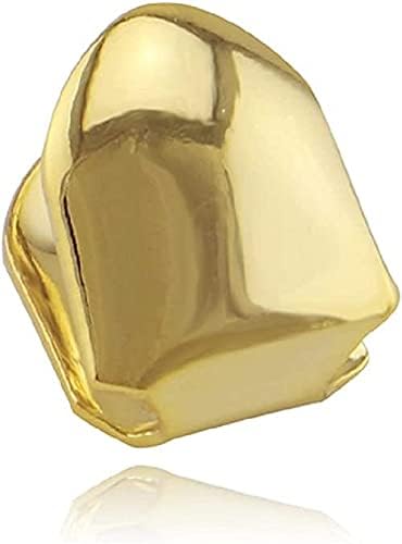 COLORFUL BLING 14K Plated Gold Grillz Mouth Teeth Hip Hop Teeth Plain Fake Top Tooth Single Grill Cap for Men Women Party Cosplay Rapper Accessories Teeth Grills