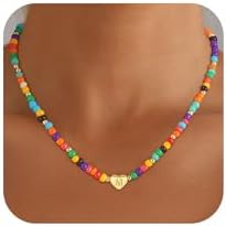 Colorful Heart Initial Necklaces for Girl Kids - 18K Gold Filled Colorful Bead Initial A-Z Letter Necklace Teen Girls Gifts Trendy Stuff Birthday Gifts for 5 6 7 8 9 10 Year Old Girls Gift